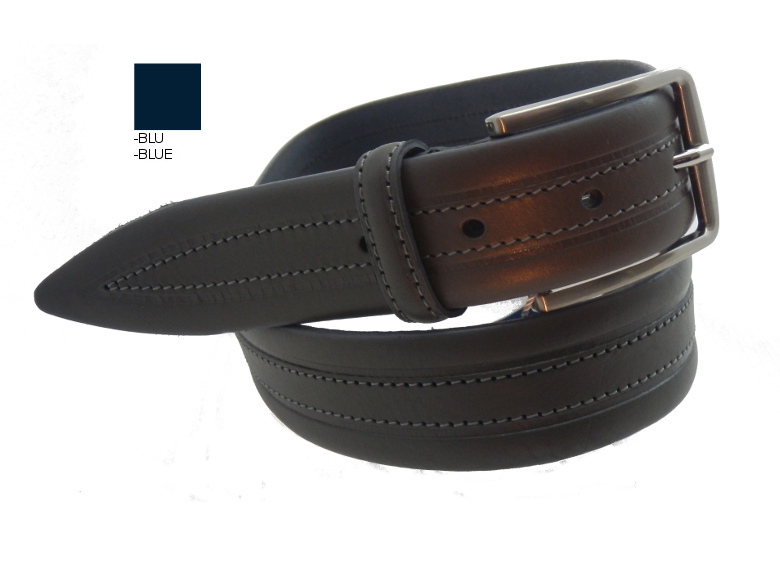 Cintura in Pelle volanata - Blu - 35mm